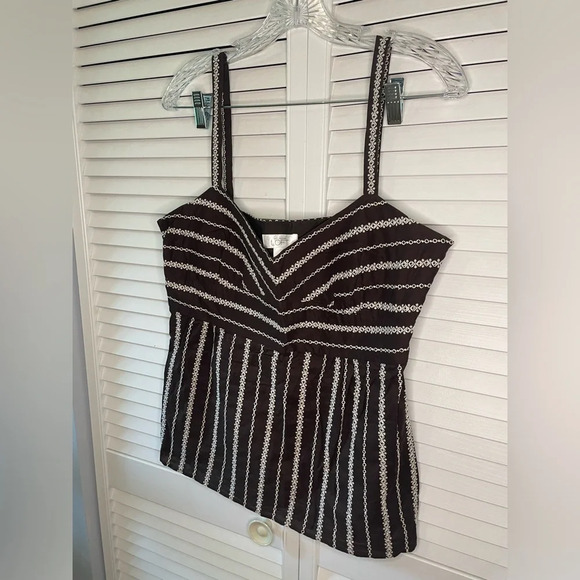 LOFT Women’s Cami Tank Brown Embroidered Sweetheart Size 12 Empire Waist EUC - Picture 3 of 15